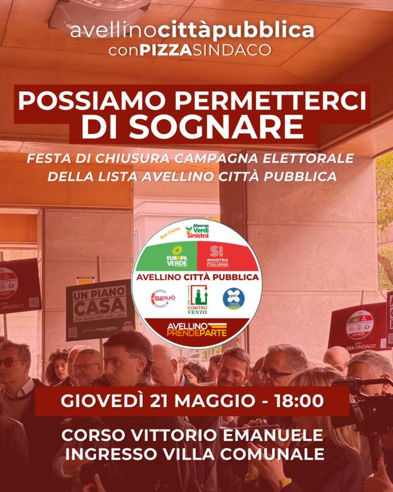 Avellino Città Pubblica, domani chiusura di campagna elettorale dinanzi alla Villa Comunale