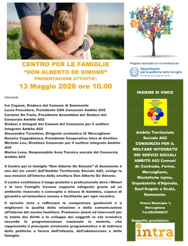 Summonte, attivato il Centro per le Famiglie “Don Alberto De Simone”