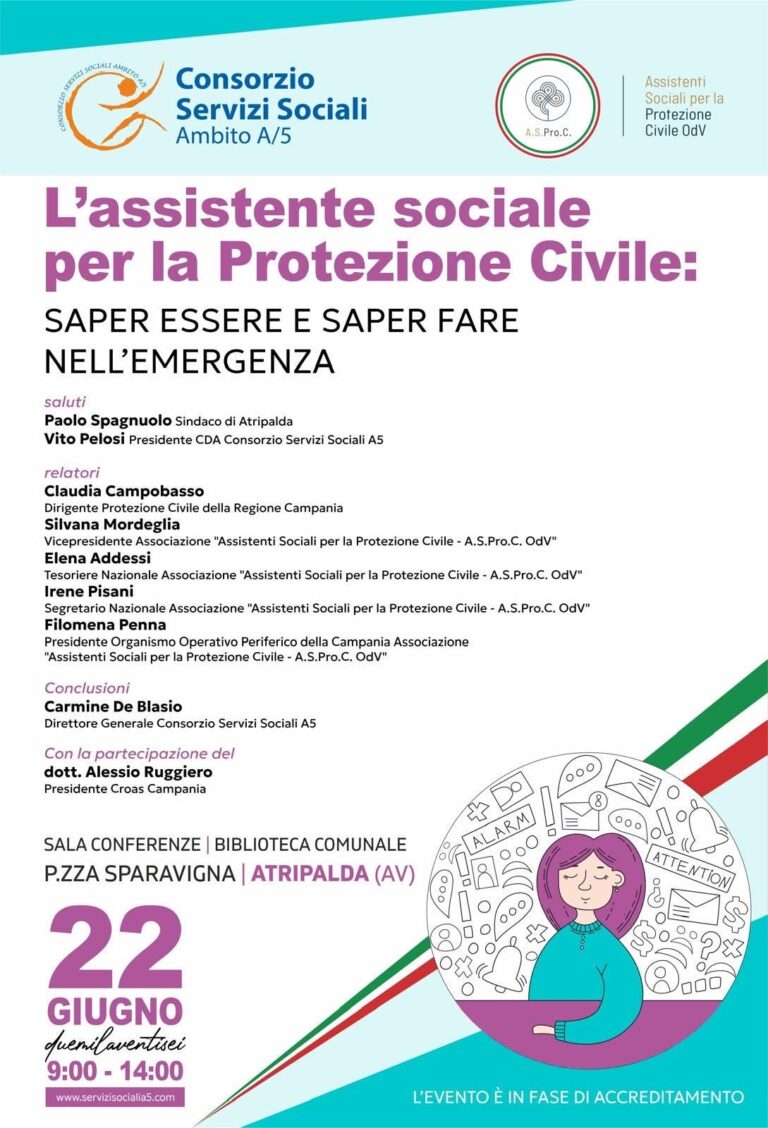 L’assistente sociale per la Protezione Civile: la nuova sfida del Consorzio Ambito 05 di Atripalda