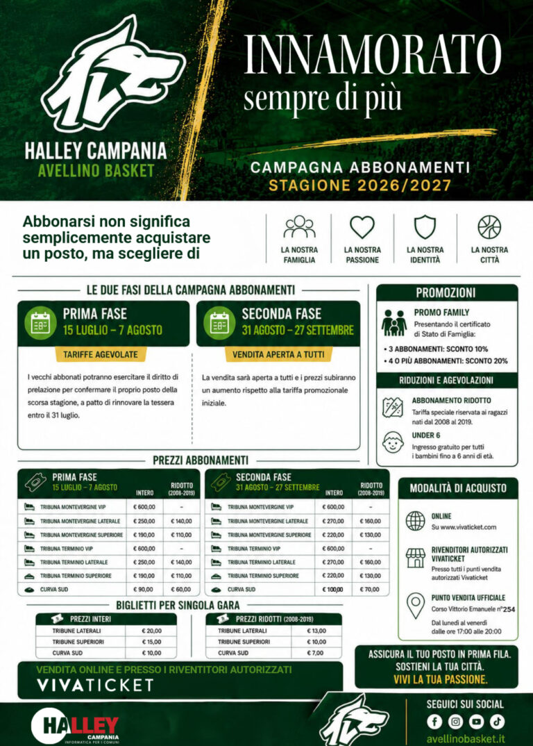 “Innamorato, sempre di più”: l’Halley Campania Avellino Basket dà il via agli abbonamenti 2026/2027