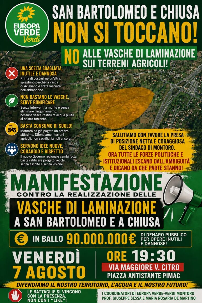 Vasche di laminazione a Montoro, il No dei coordinatori di Europa Verde- Verdi di Montoro
