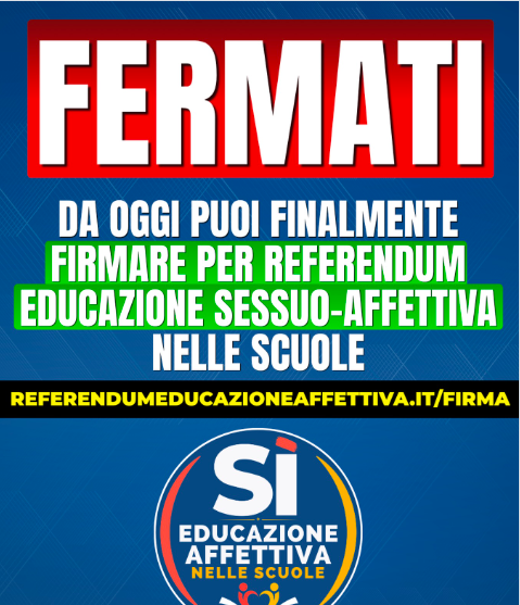 Educazione sessuo-affettiva nelle scuole, da oggi si può firmare per il referendum