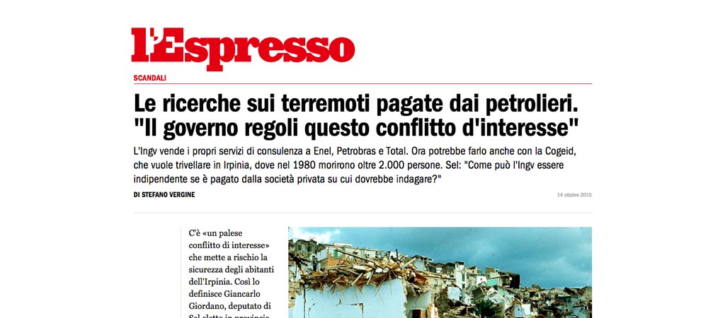 La denuncia di Giordano: “Le ricerche sui terremoti pagate dai petrolieri”