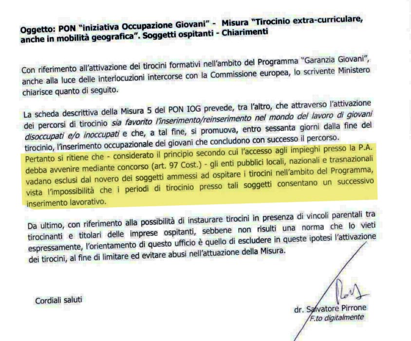 La nota del Ministero