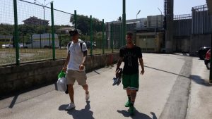 Pozzebon e Tutino prima dell'allenamento al "Partenio-Lombardi"