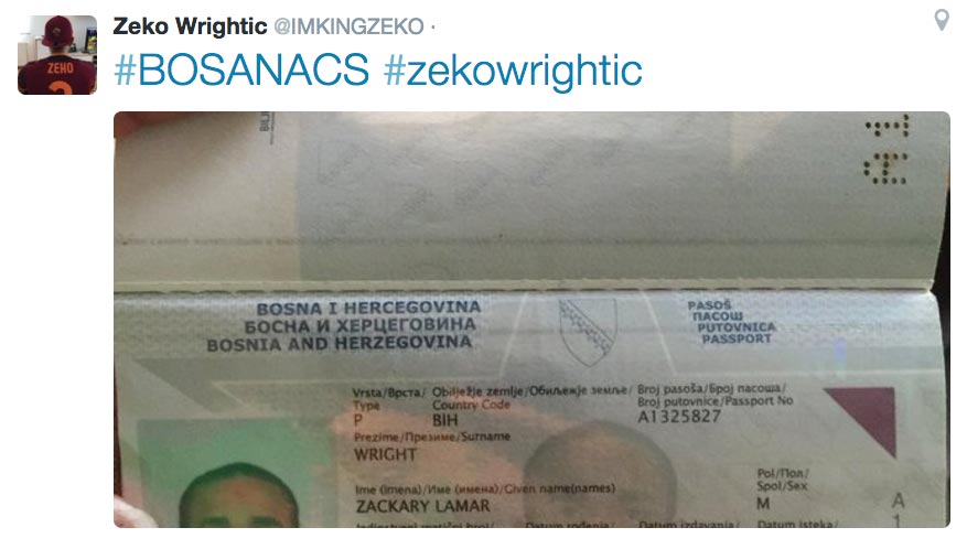 Il tweet di Wright: "Bosniaco"